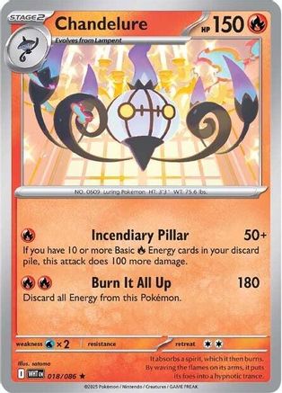 Chandelure 018/086 - SV White Flare Reverse Holofoil - for just $0.10! 