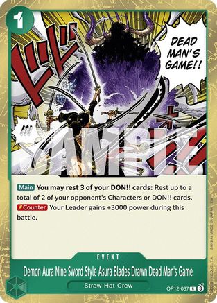 Demon Aura Nine Sword Style Asura Blades Drawn Dead Man's Game (OP12-037) - Legacy of the Master Foil - for just $1.38! 