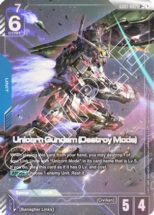 Unicorn Gundam (Destroy Mode) (LR+) (GD01-002) - Newtype Rising Holofoil - for just $10.01! 