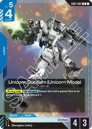 Unicorn Gundam (Unicorn Mode) (Launch Event) (GD01-005) - Gundam Promotional Cards Holofoil - for just $0.24! 