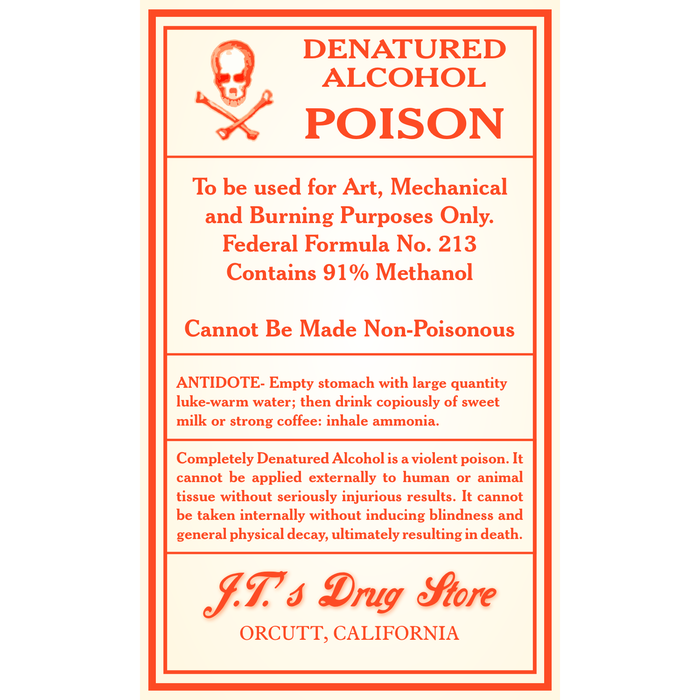 Denatured Alcohol Poison Vintage Single Self Adhesive Label - License and Royalty Free for Film Use - for just $3! 