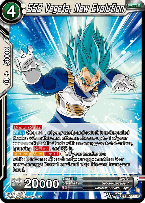 SSB Vegeta, New Evolution (BT28-114) [Prismatic Clash] - for just $0.20! 