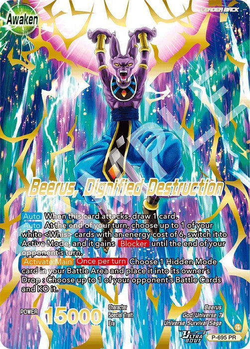 Beerus // Beerus, Dignified Destruction (Gold Stamped) (P-695) [Promotion Cards] - for just $1.40! 