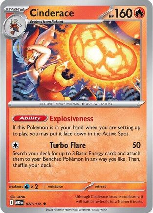 Cinderace 028 - ME01 Mega Evolution Reverse Holofoil - for just $0.13! 