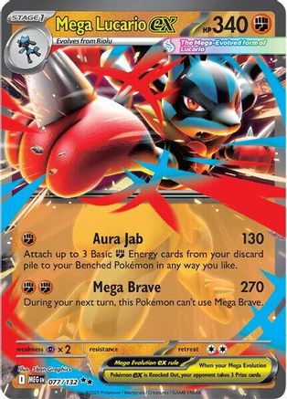 Mega Lucario ex 077/132 - ME01 Mega Evolution Holofoil - for just $0.43! 