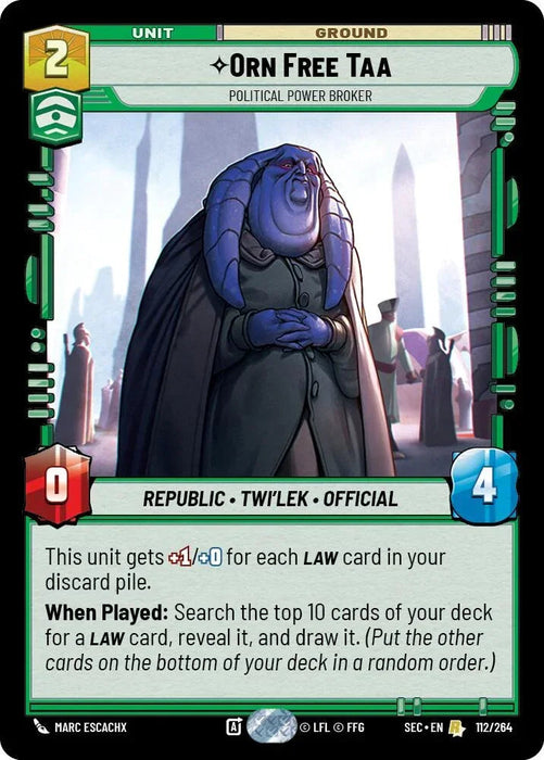 Orn Free Taa (112/264) - Political Power Broker (112/264) [Secrets of Power] - for just $0.15! 