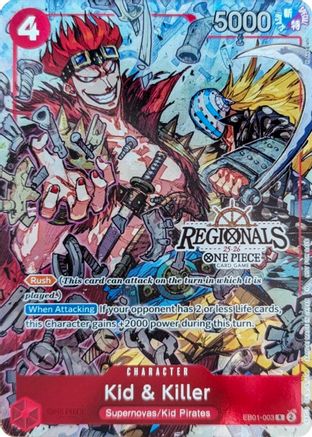 Kid & Killer (CS 25-26 Regionals Textured Chase Promo) (EB01-003) - One Piece Promotion Cards Foil - for just $85.23! 