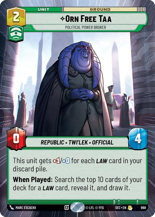 Orn Free Taa - Political Power Broker (Hyperspace Foil) (868) (868) [Secrets of Power] - for just $0.40! 