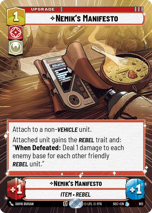 Nemik's Manifesto (912) (Hyperspace Foil) (912) [Secrets of Power] - for just $1.15! 
