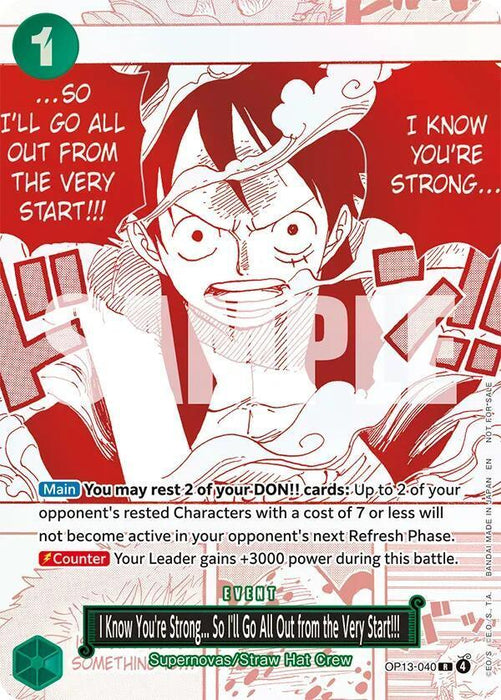 I Know You're Strong... So I'll Go All Out from the Very Start!!! (3rd Anniversary Treasure Campaign Pack) [One Piece Promotion Cards] - for just $2.60! 