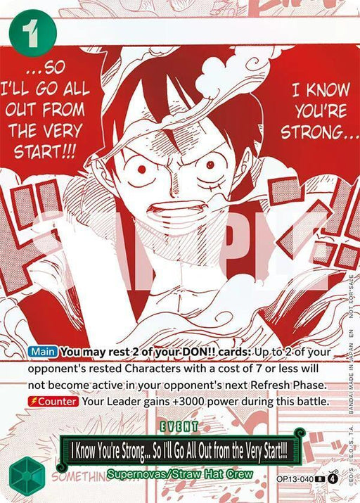 I Know You're Strong... So I'll Go All Out from the Very Start!!! (3rd Anniversary Treasure Campaign Pack) [One Piece Promotion Cards] - for just $3.40! 