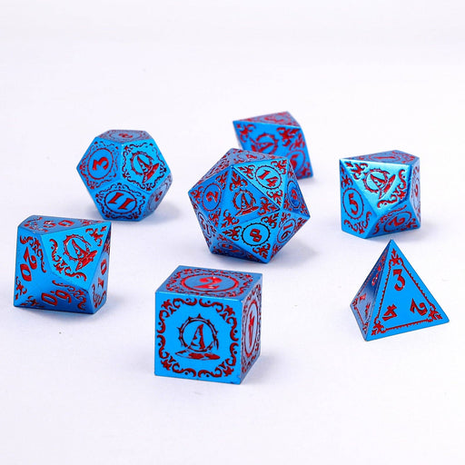 Wizard Solid Metal Polyhedral Dice Set - Blue with Red - for just $39.99! 