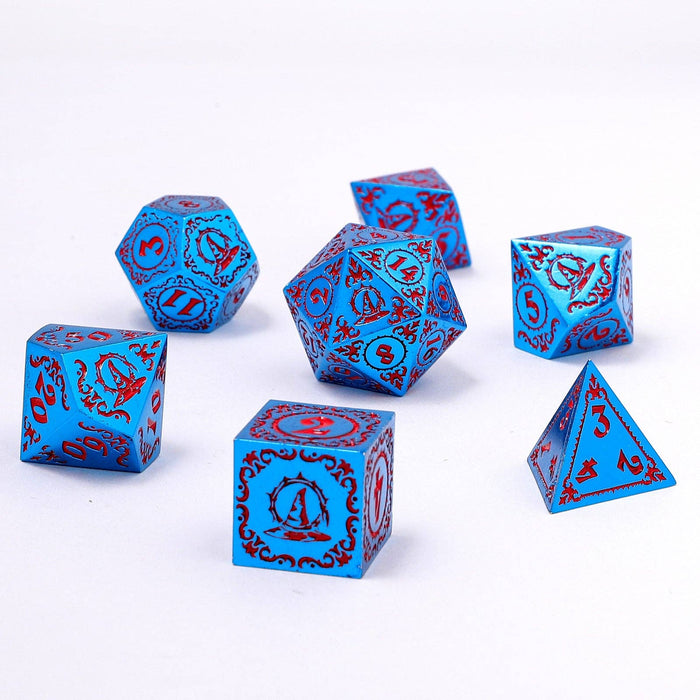 Wizard Solid Metal Polyhedral Dice Set - Blue with Red - for just $39.99! 