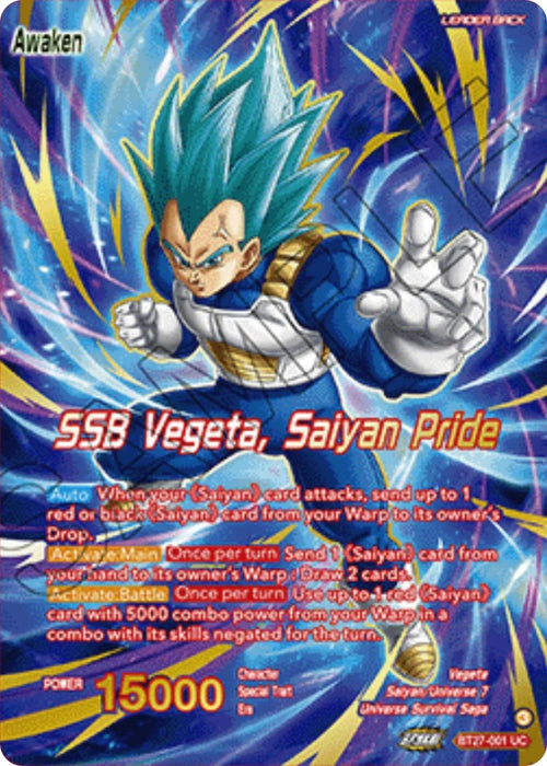 Vegeta // SSB Vegeta, Saiyan Pride (Championship 2025 Finals Alternate Art Leader Card) (BT27-001) [Tournament Promotion Cards] - for just $280! 