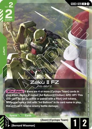 Zaku II FZ (GD03-020) - Steel Requiem Holofoil - for just $0.08! 