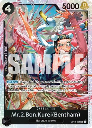 Mr.2.Bon.Kurei (Bentham) (OP14-091) - The Azure Sea's Seven Foil - for just $1.05! 
