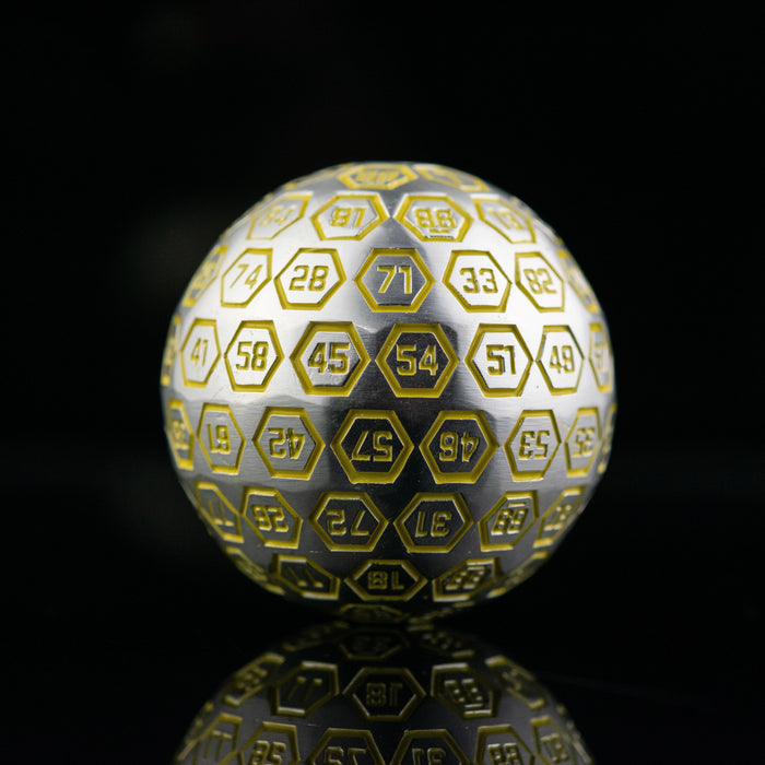 The Orb D100 -  Neon Yellow and Matte Silver Metal Die - Just $39.99! Shop now at Retro Gaming of Denver