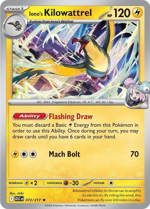 Iono's Kilowattrel (072/217) [Mega Evolution: Ascended Heroes] - for just $0.10! 