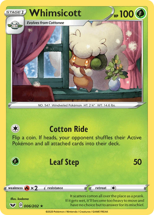 Whimsicott (006/202) [Sword & Shield: Base Set] - for just $0.10! 