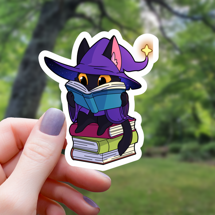 Wizard Cat Reading Books Sticker - 3" - for just $3.50! 