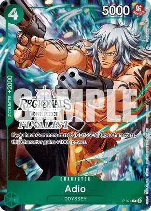 Adio (Online Regional Finalist Card Set 2025 Vol.1) (P-078) - One Piece Promotion Cards Foil - for just $18.75! 
