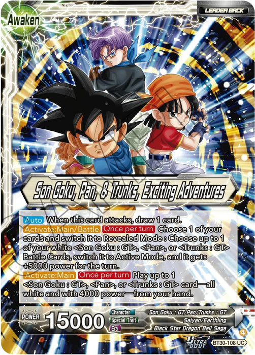 Son Goku, Pan, & Trunks // Son Goku, Pan, & Trunks, Exciting Adventures (BT30-108) [Three Glorious Fighters] - for just $0.20! 