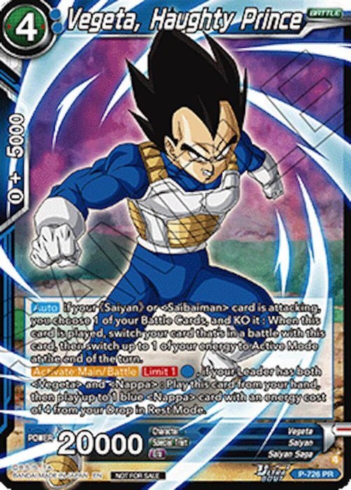 Vegeta, Haughty Prince (Ultra-Bout Series Tournament Pack Vol.2) (P-726) [Tournament Promotion Cards] - for just $1.55! 