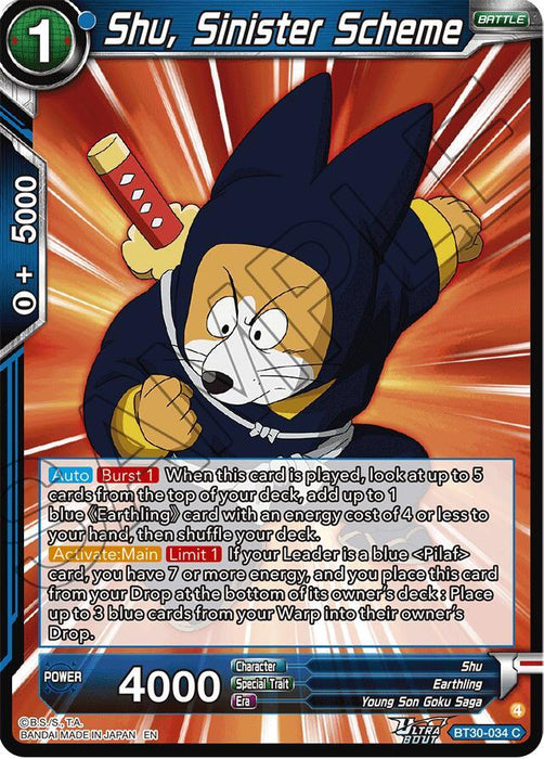 Shu, Sinister Scheme (BT30-034) [Three Glorious Fighters] - for just $0.10! 