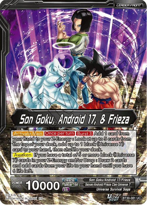 Son Goku, Android 17, & Frieza // Universe 7 Team-Up (SLR) (BT30-081) [Three Glorious Fighters] - for just $30.10! 