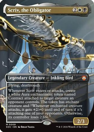 Scriv, the Obligator (Borderless) (SOC-009) - Commander: Secrets of Strixhaven Foil - for just $0.18! 