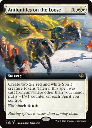 Antiquities on the Loose (Extended Art) (SOS-308) - Secrets of Strixhaven Foil - for just $0.10! 