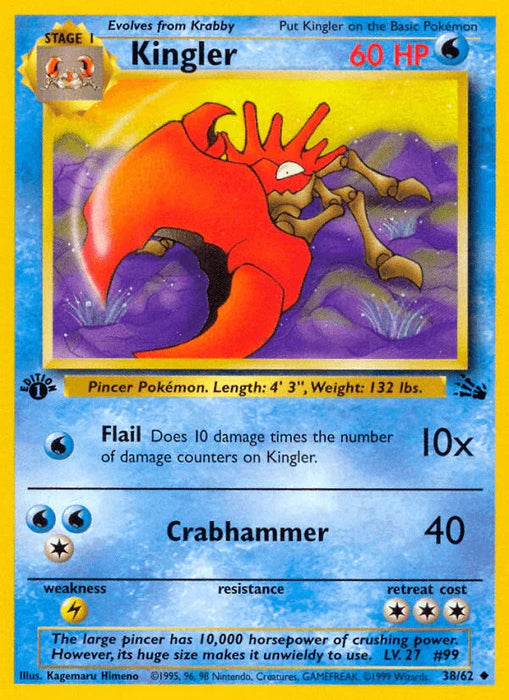 Kingler (38/62) [Fossil 1st Edition] - for just $0.80! 