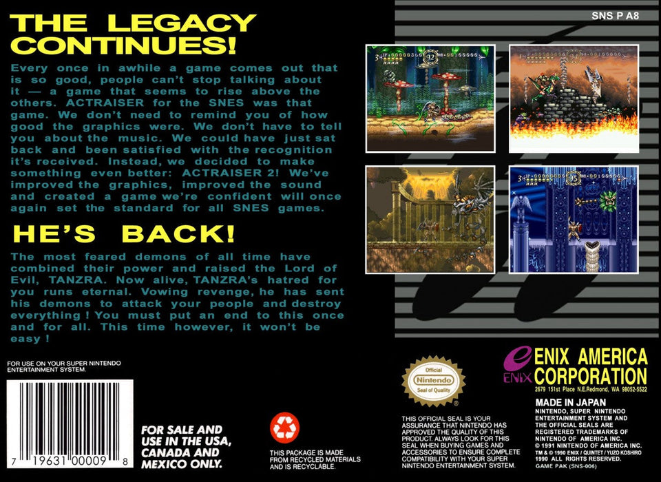 ActRaiser 2 – Super Nintendo Entertainment System (SNES) - for just $44.99! 