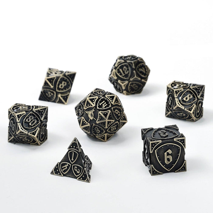 Solid Metal Fighter Class RPG Dice Set - Ancient Bronze - for just $39.99! 