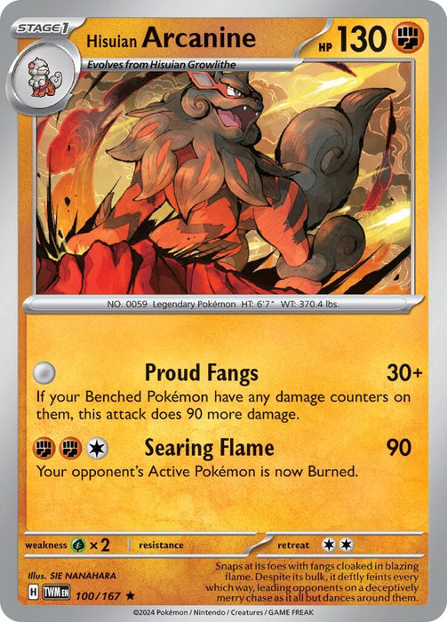 Hisuian Arcanine (100/167) (Non-Holo) (Deck Exclusive) [Scarlet & Violet: Twilight Masquerade] - for just $0.10! 