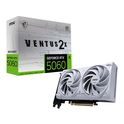MSI NVIDIA GeForce RTX 5060 Ventus 2X White Overclocked Dual Fan 8GB GDDR7 PCIe 5.0 Graphics Card - for just $424.99! 