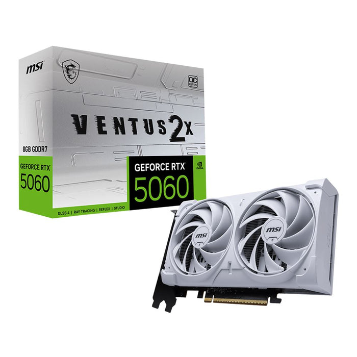 MSI NVIDIA GeForce RTX 5060 Ventus 2X White Overclocked Dual Fan 8GB GDDR7 PCIe 5.0 Graphics Card - for just $424.99! 