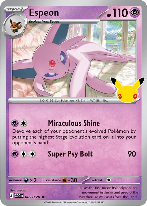Espeon (069/128) [Mega Evolution: 30th Celebration] - for just $0.10! 