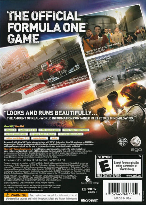 F1 2010 – Xbox 360 (X360) - for just $11.99! 