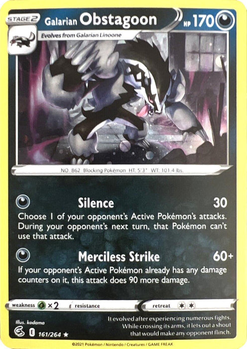 Galarian Obstagoon (161/264) (Cosmos Holo) [Sword & Shield: Fusion Strike] - for just $0.20! 