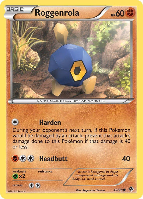 Roggenrola (49/98) (Cracked Ice Holo) (Blister Exclusive) [Black & White: Emerging Powers] - for just $3.10! 