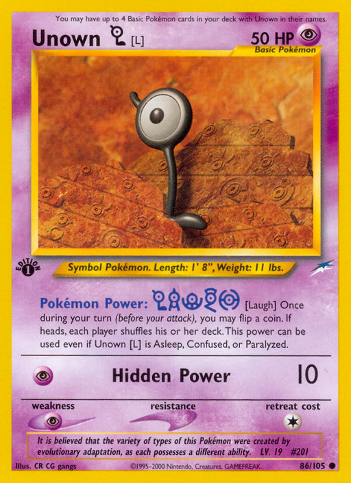 Unown [L] (86/105) [Neo Destiny 1st Edition] - Just $0.60! Shop now at Retro Gaming of Denver