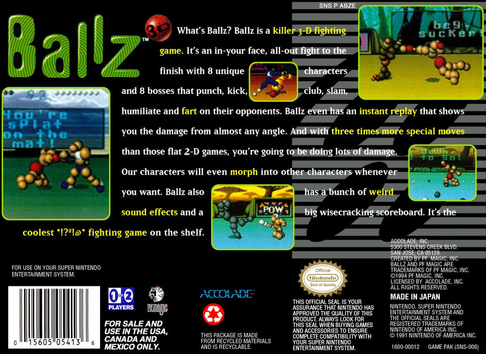 Ballz 3D – Super Nintendo Entertainment System (SNES) - for just $12.99! 