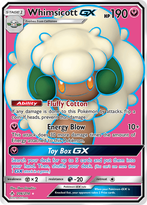 Whimsicott GX (206/214) [Sun & Moon: Unbroken Bonds] - for just $2.80! 