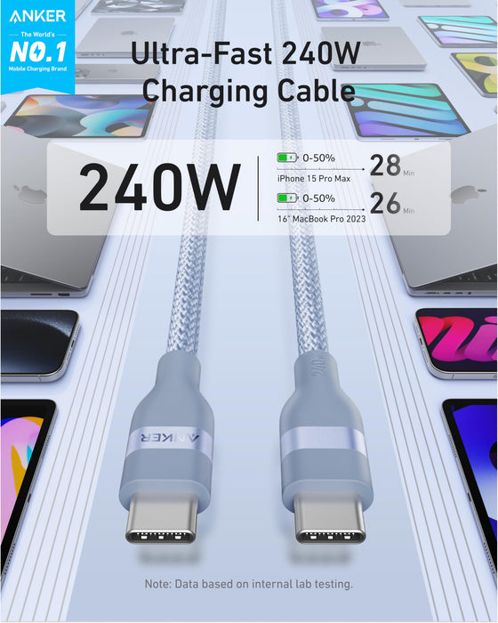 Anker USB-C to USB-C Cable (3 ft / 6 ft, 240W, Upcycled-Braided) - for just $19.99! 