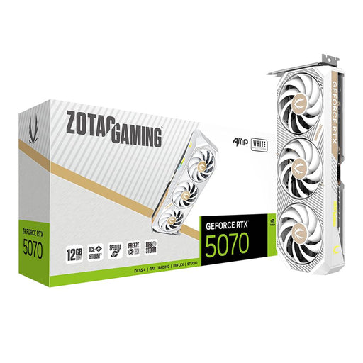 Zotac NVIDIA GeForce RTX 5070 AMP White Overclocked Triple Fan 12GB GDDR7 PCIe 5.0 Graphics Card - for just $699.99! 