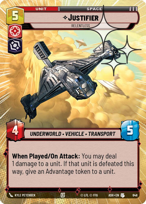 Justifier - Relentless (648) (Hyperspace Foil) (648) [Ashes of the Empire] - for just $0.45! 