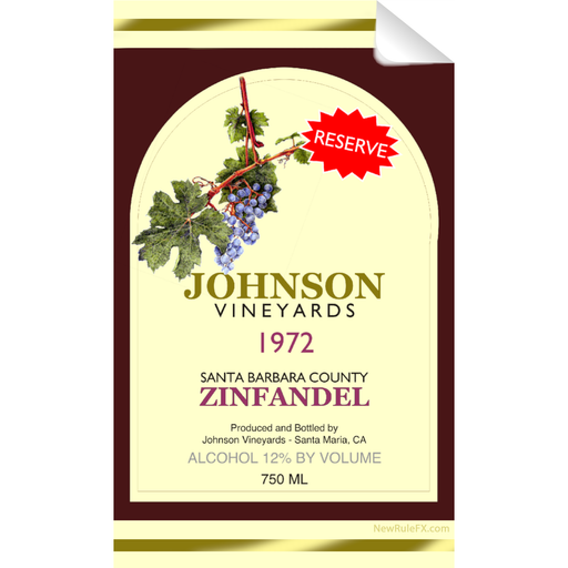 Johnson Vineyards Zinfandel Single Self Adhesive Label - License and Royalty Free for Film Use - for just $3! 