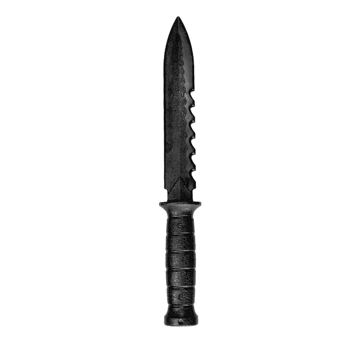Serrated Spine Poly Training Knife with 8.5 Inch Drop Point Blade and Leather Wrapped Textured Handle Prop - for just $28! 