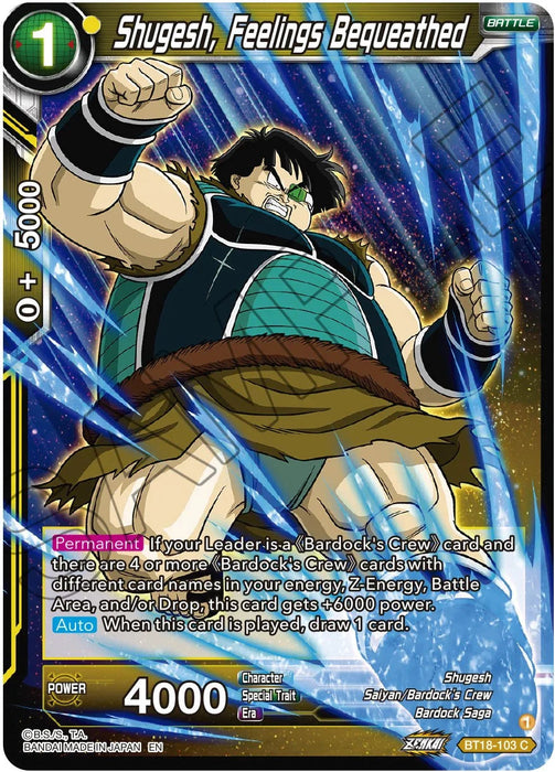 Shugesh, Feelings Bequeathed (BT18-103) [Dawn of the Z-Legends] - for just $0.10! 